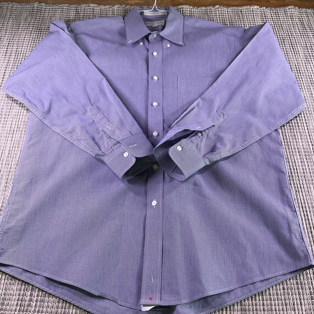 Hathaway Mens 16-34 Purple Micro Check Pinpoint Oxford Shirt Wrinkle Free USA